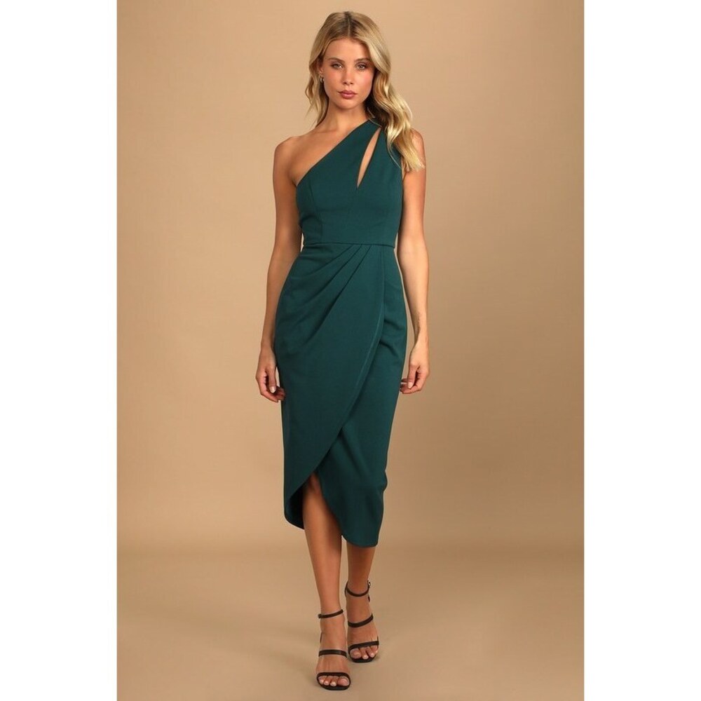 Lulus So Flirty Hunter Green One-shoulder Cutout Asymmetrical Dress - Size S